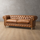 Chesterfield 3 Seater Leather Couch - Butterscotch 4