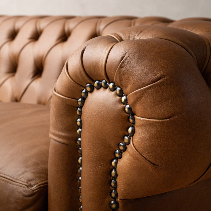 Chesterfield 3 Seater Leather Couch - Butterscotch 7