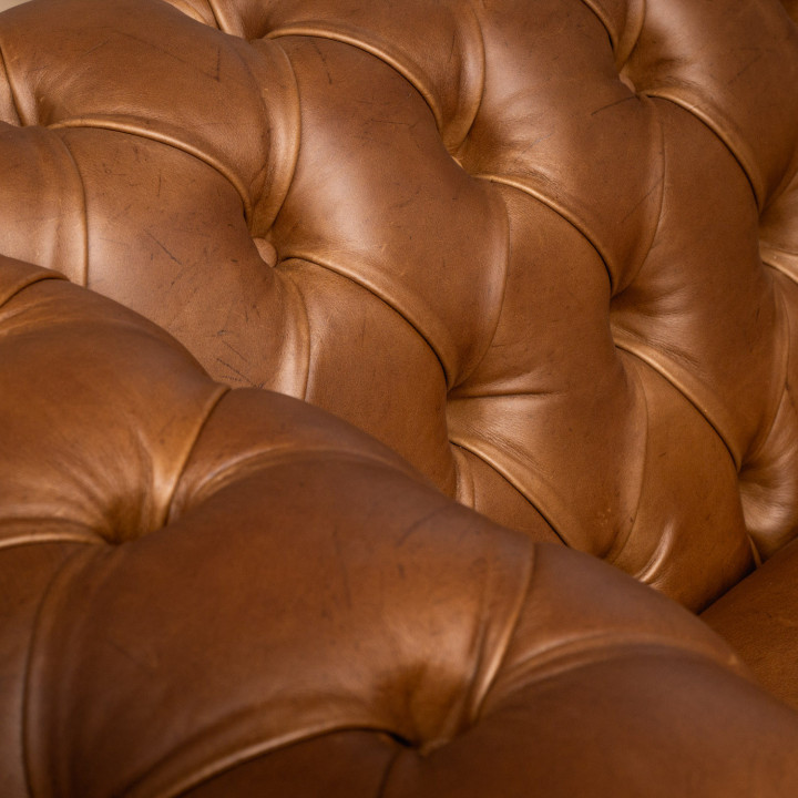 Chesterfield 3 Seater Leather Couch - Butterscotch 8