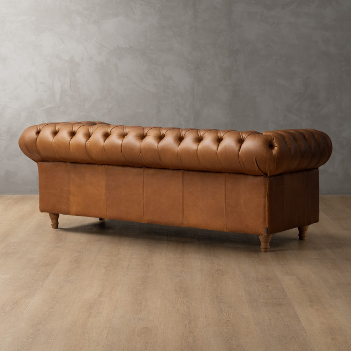 Chesterfield 3 Seater Leather Couch - Butterscotch 10