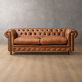 Chesterfield 3 Seater Leather Couch - Ginger 1