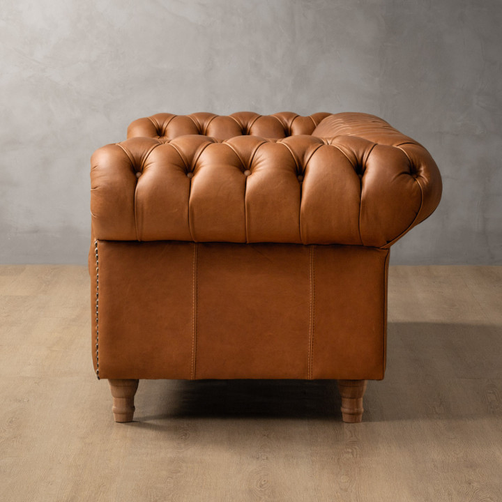 Chesterfield 3 Seater Leather Couch - Ginger 4