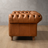 Chesterfield 3 Seater Leather Couch - Ginger 4