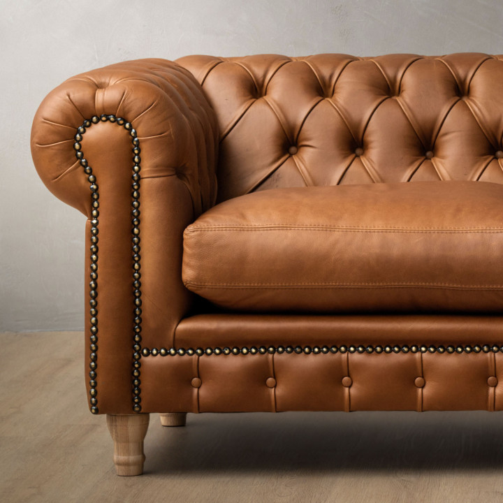 Chesterfield 3 Seater Leather Couch - Ginger 5