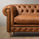 Chesterfield 3 Seater Leather Couch - Ginger 5