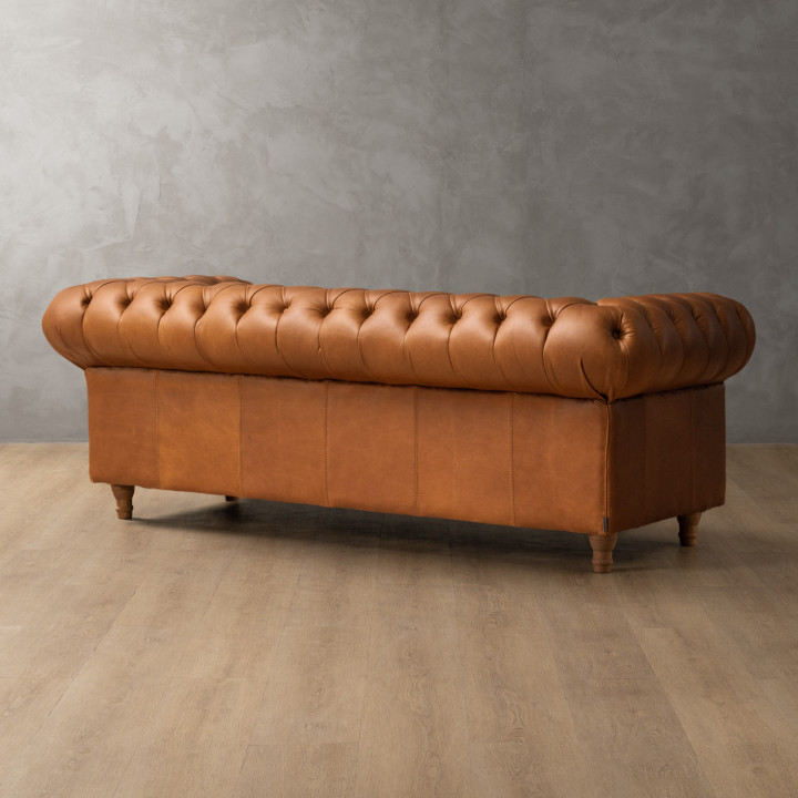 Chesterfield 3 Seater Leather Couch - Ginger 9