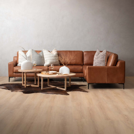 Demo - Tulbagh Leather Corner Couch Right - Butterscotch