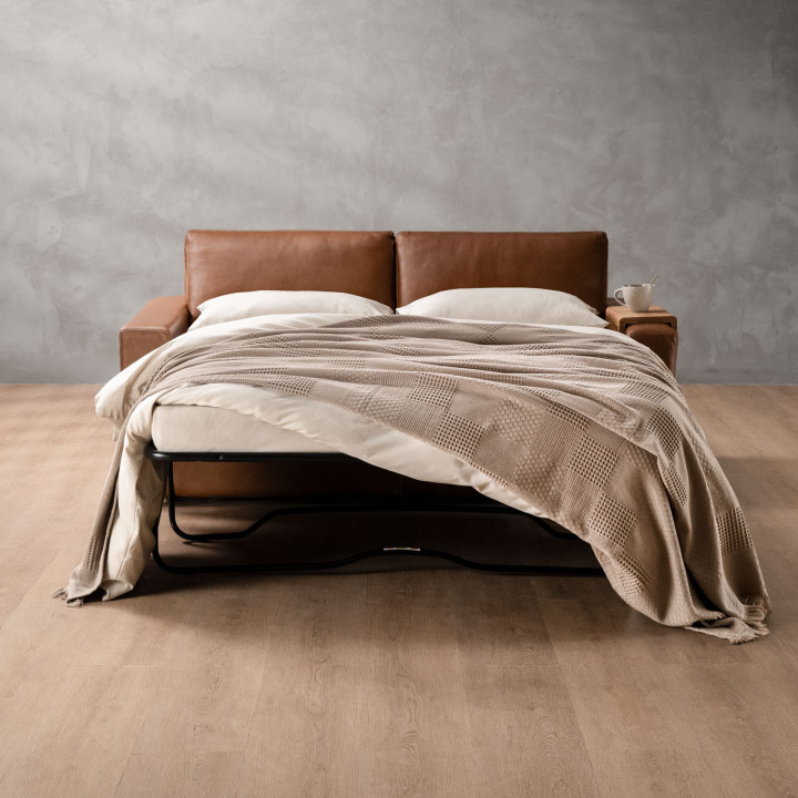 Clanwilliam 2 Seater Sleeper Leather Couch - Butterscotch 1
