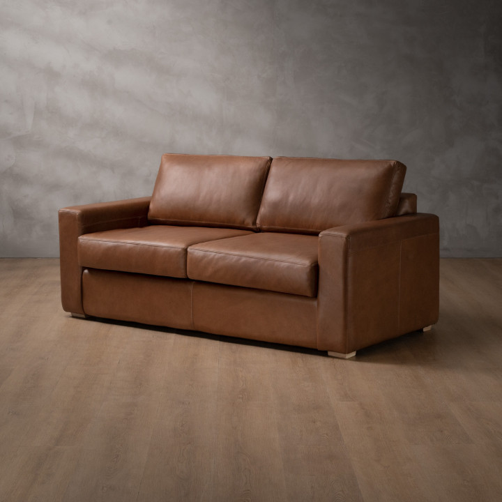 Clanwilliam 2 Seater Sleeper Leather Couch - Butterscotch 6