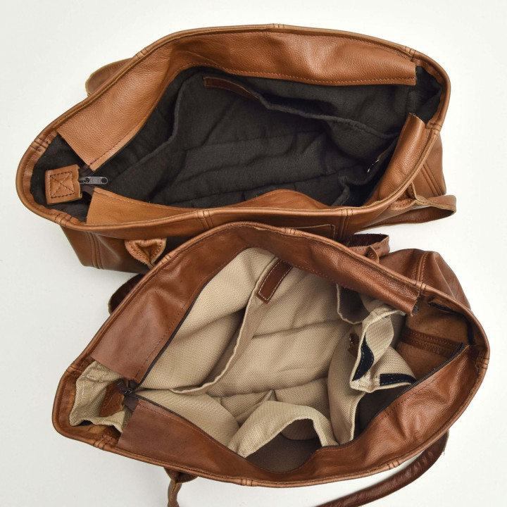 Rowan Lined Leather Leisure/Nappy Bag - Desert - 2