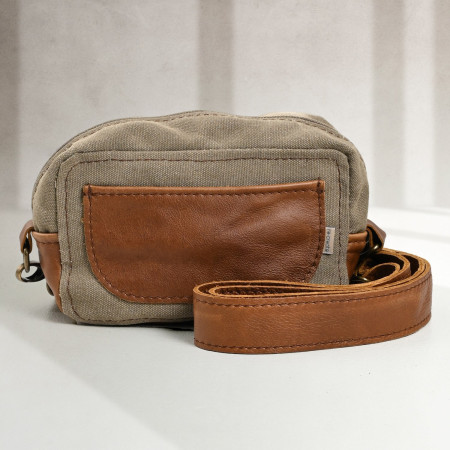 Caddy Canvas & Leather Crossbody Bag - Olive & Butterscotch