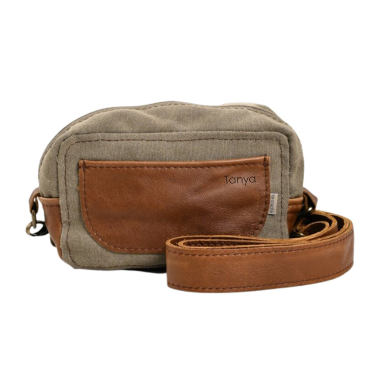Caddy Canvas & Leather Crossbody Bag - Pepper & Grey - 4