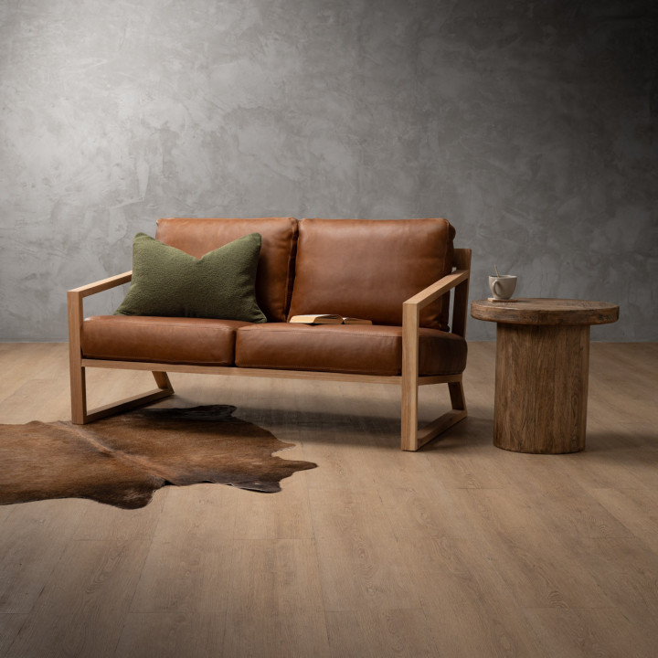 Clarens 2-Seater Leather Couch - Oak - Butterscotch - 2