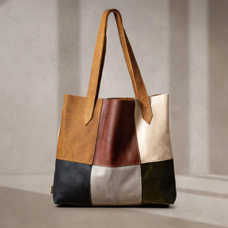 Patchwork Shopper Leather Tote Bag - 1
