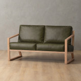 Clarens 2-Seater Leather Couch - Oak - Olive - 2