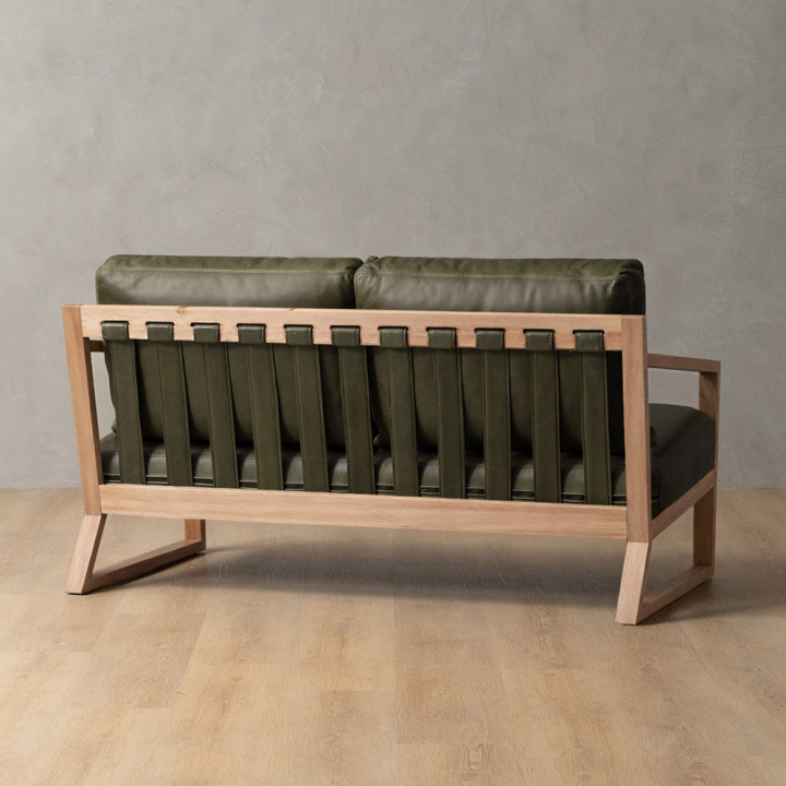 Clarens 2-Seater Leather Couch - Oak - Olive - 3