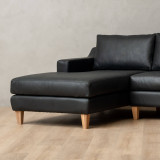Douglas Leather Corner Couch with Daybed Left - Black - 5