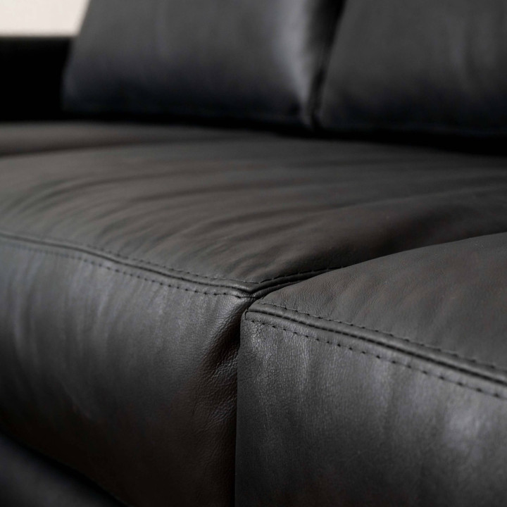 Douglas Leather Corner Couch with Daybed Left - Black - 6