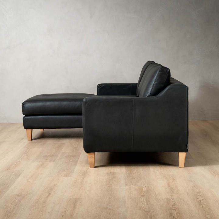 Douglas Leather Corner Couch with Daybed Left - Black - 12