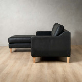 Douglas Leather Corner Couch with Daybed Left - Black - 12