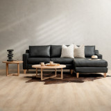 Douglas Leather Corner Couch with Daybed Right - Black - 2