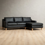 Douglas Leather Corner Couch with Daybed Right - Black - 4