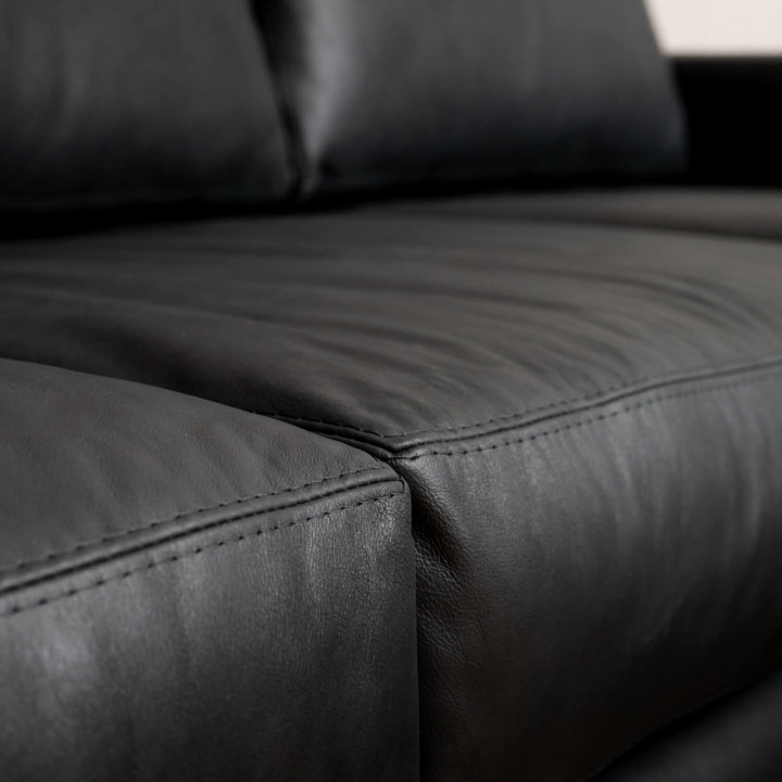 Douglas Leather Corner Couch with Daybed Right - Black - 6