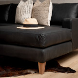 Douglas Leather Corner Couch with Daybed Right - Black - 10