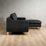 Douglas Leather Corner Couch with Daybed Right - Black - 12
