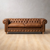 Chesterfield 3-Seater Leather Couch - Butterscotch - 1