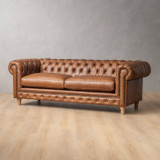 Chesterfield 3-Seater Leather Couch - Butterscotch - 2