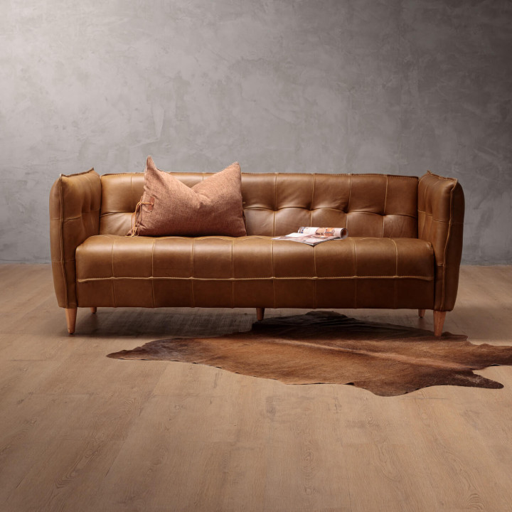 Ravelin 3-Seater Leather Couch - Cinnamon - 2