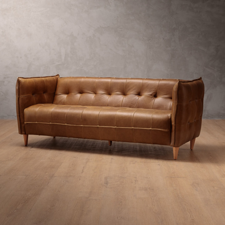 Ravelin 3-Seater Leather Couch - Cinnamon - 5