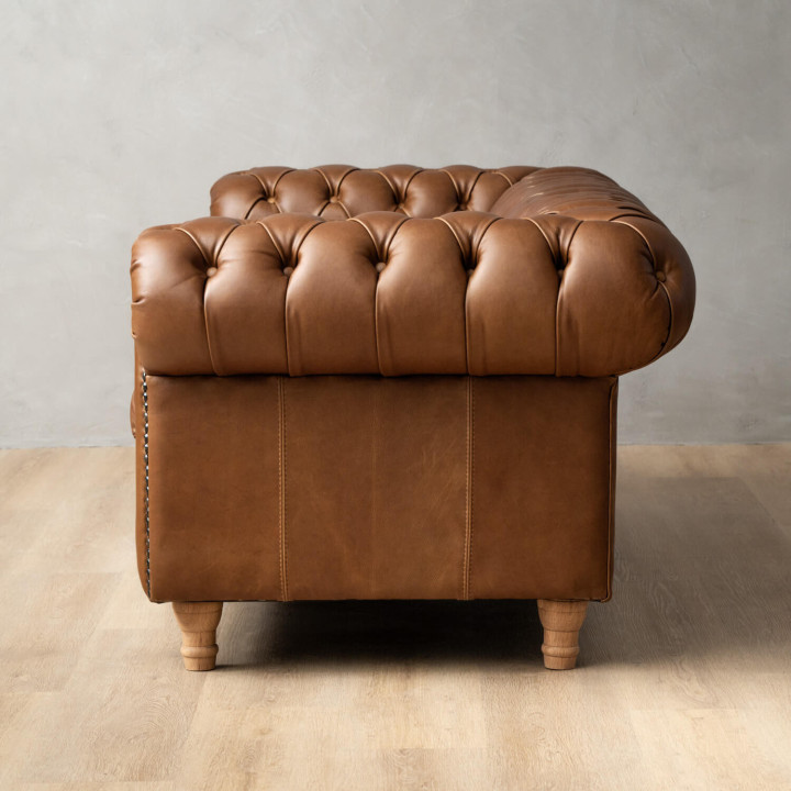 Chesterfield 3-Seater Leather Couch - Butterscotch - 3