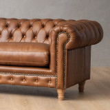 Chesterfield 3-Seater Leather Couch - Butterscotch - 5