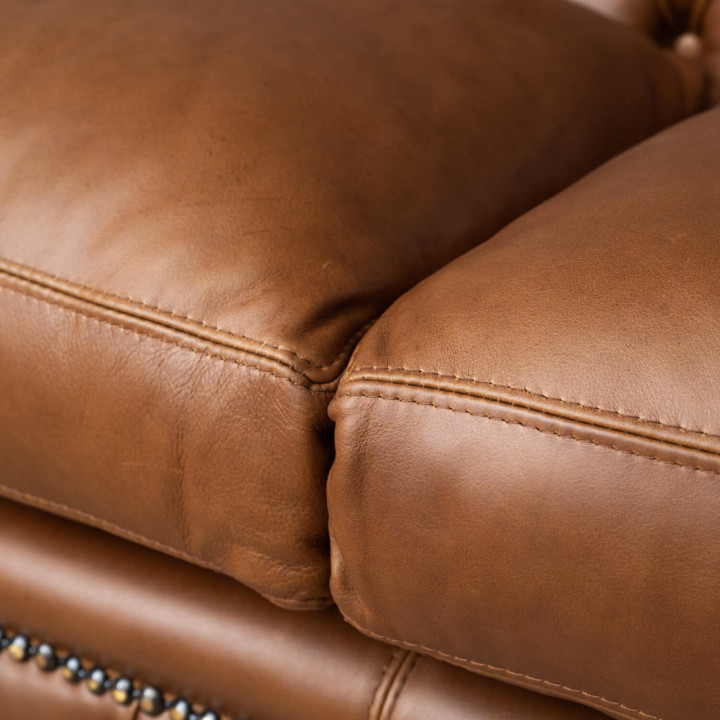 Chesterfield 3-Seater Leather Couch - Butterscotch - 6