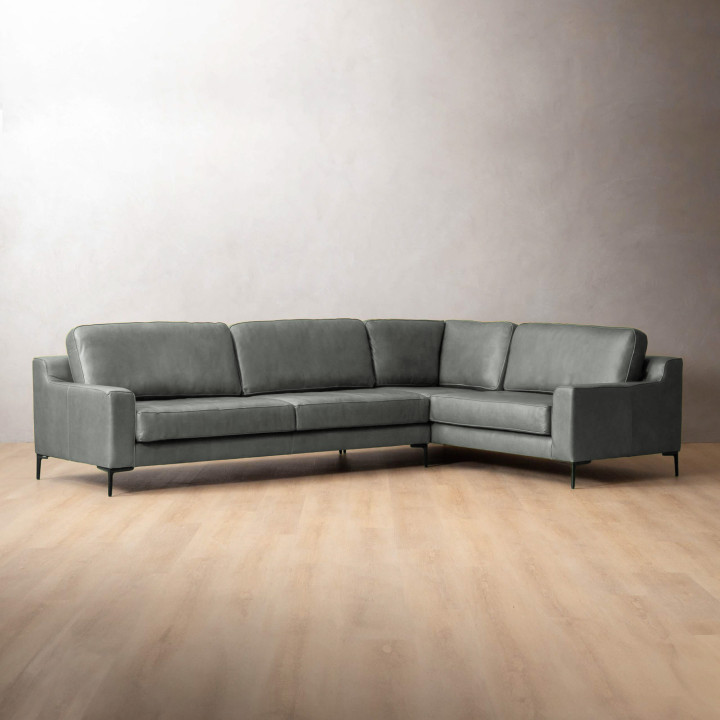 Tulbagh Leather Corner Couch Right - Pepper - 1