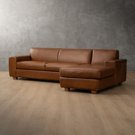 Karoo Leather Corner Couch with Daybed Right - Butterscotch