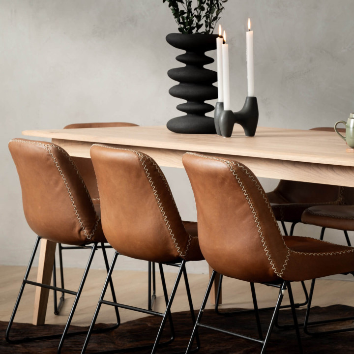 Hand-Stitched Leather Dining Chair - Butterscotch - 7