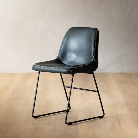 Hand-Stitched Leather Dining Chair - Black - 1