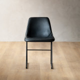 Hand-Stitched Leather Dining Chair - Black - 2