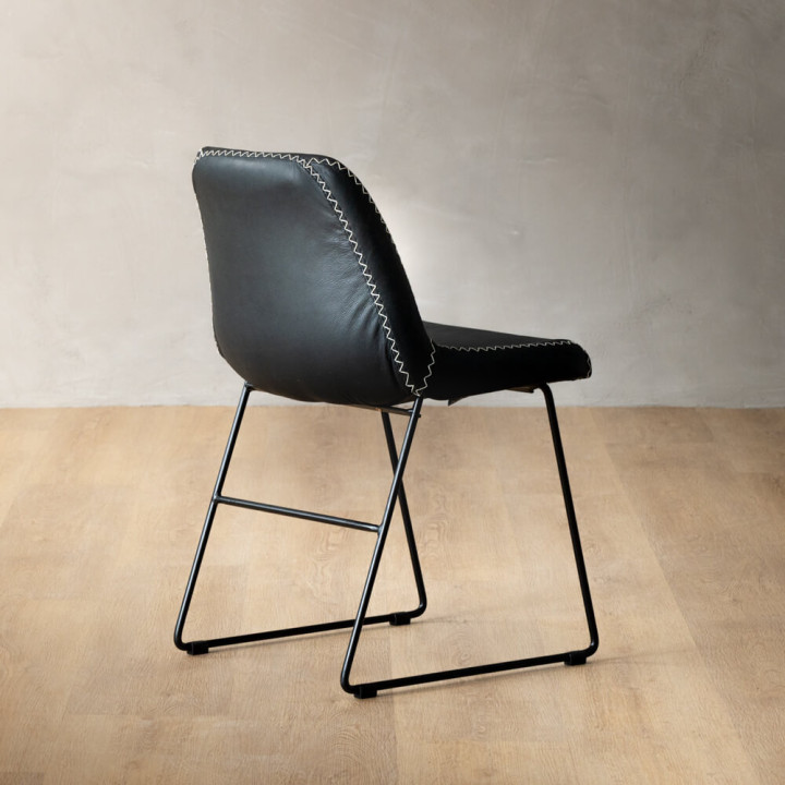 Hand-Stitched Leather Dining Chair - Black - 3