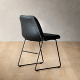 Hand-Stitched Leather Dining Chair - Black - 3