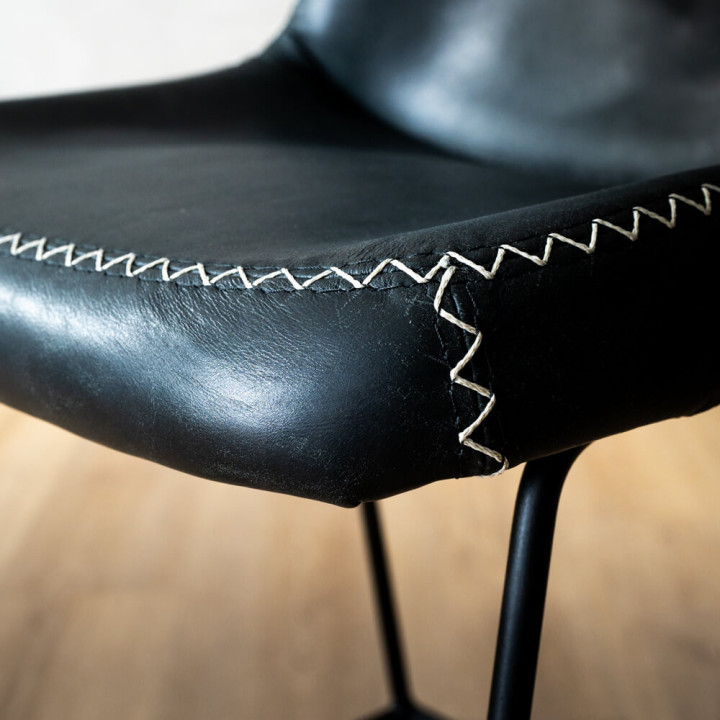 Hand-Stitched Leather Dining Chair - Black - 4