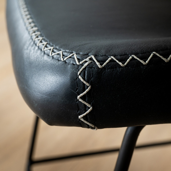 Hand-Stitched Leather Dining Chair - Black - 5