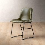 Hand-Stitched Leather Dining Chair - Olive - 1