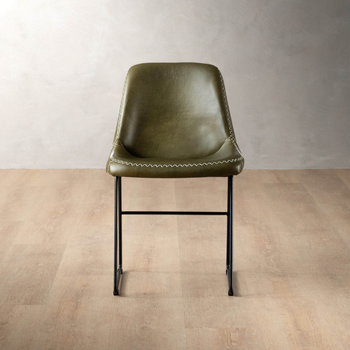Hand-Stitched Leather Dining Chair - Olive - 3