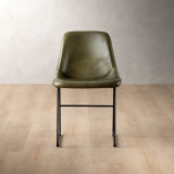 Hand-Stitched Leather Dining Chair - Olive - 3