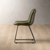 Hand-Stitched Leather Dining Chair - Olive - 4