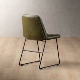 Hand-Stitched Leather Dining Chair - Olive - 5